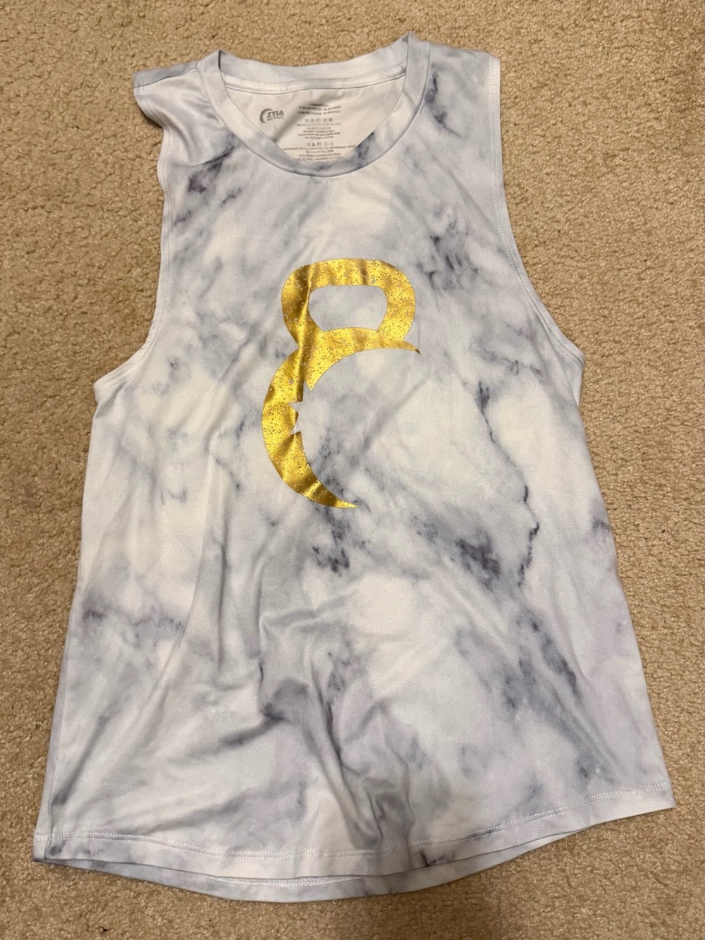 Zyia Marble Print Gold Logo Muscle Tank